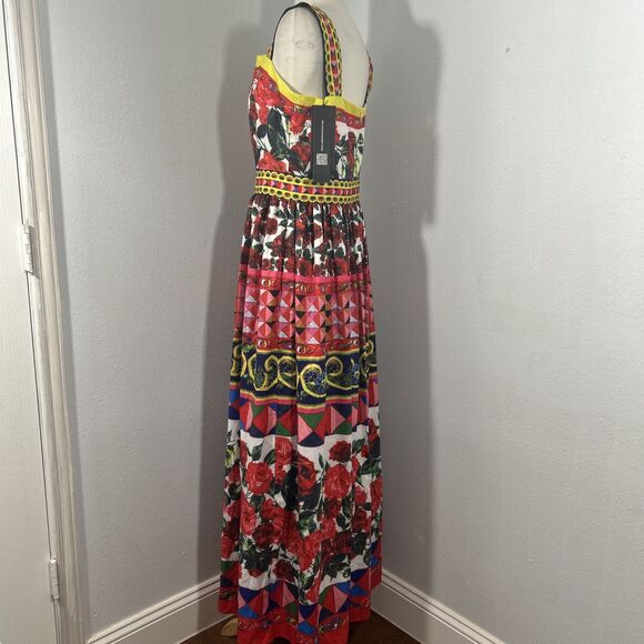 Lai Meng Five Cats Maxi‎ Dress Womens Large Red Abstract Beach Sleeveless - Picture 2 of 7